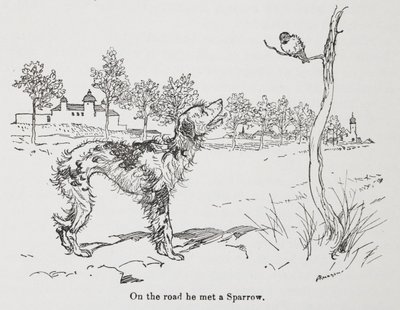 Bir köpek ve bir serçe. by Arthur Rackham