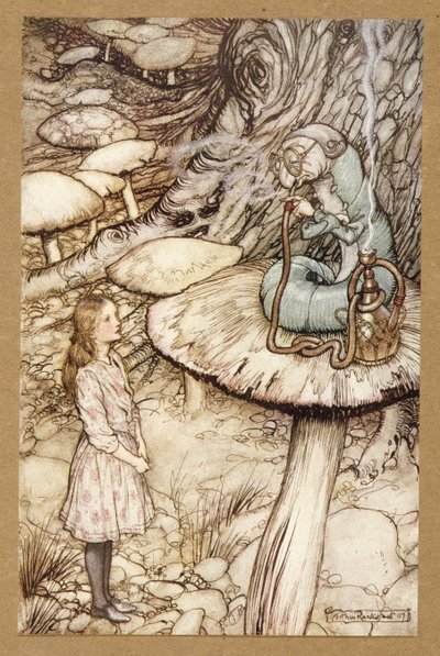 Bir Tırtıldan Tavsiye, Alice Harikalar Diyarında'dan, Lewis Carroll, pub.1907 by Arthur Rackham