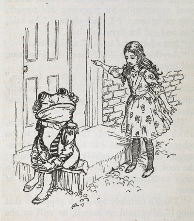 Alice ve uşak gibi giyinmiş bir kurbağa by Arthur Rackham