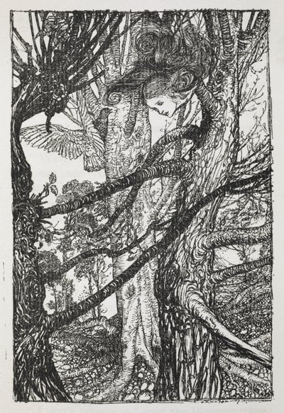 Güvercinle konuşan bir yılan olarak Alice by Arthur Rackham