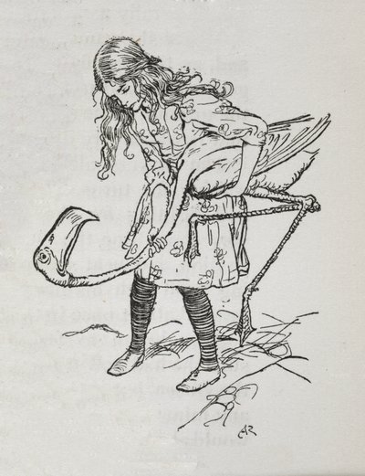 Alice bir flamingo ile kroket oynuyor by Arthur Rackham