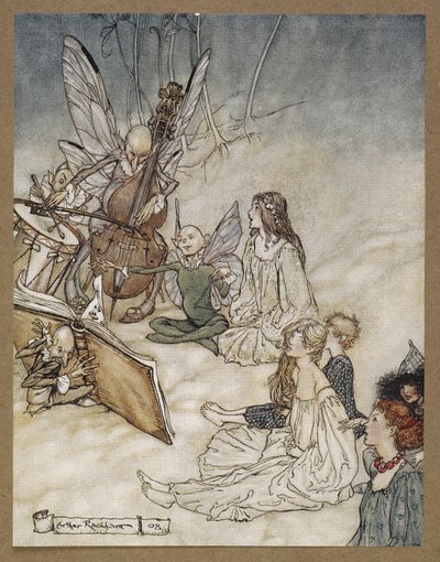 Ve bir peri şarkısı'. Bir Yaz Gecesi Rüyası'ndan bir sahne. by Arthur Rackham