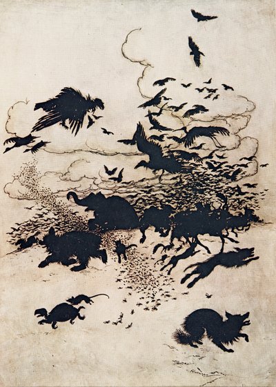 Üçüncü sokmada Tilki çığlık attı ve kuyruğu bacaklarının arasına indi .. , Grimm Kardeşler Masalları