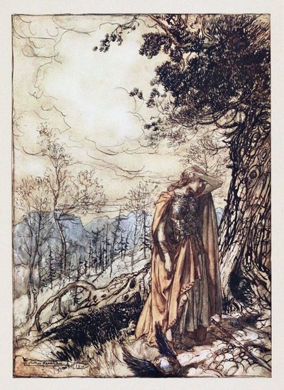 Brünnhilde. Rhinegold ve Valkyrie için çizim, Richard Wagner, 1910 by Arthur Rackham