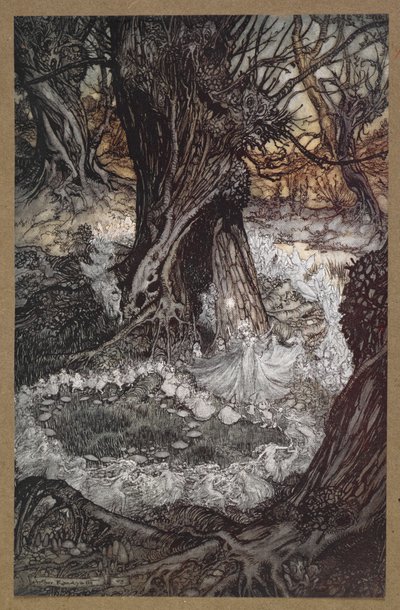 Gel, şimdi bir yuvarlak'. Bir Yaz Gecesi Rüyası'ndan bir sahne. by Arthur Rackham