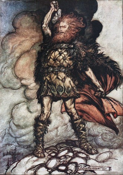 Lordunuz Donner, ev sahiplerini çağırıyor! Richard W tarafından Rhinegold ve Valkyrie için İllüstrasyon by Arthur Rackham
