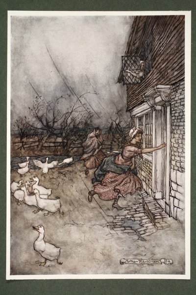 Bu güne kadar bile Kaatskill hakkında bir fırtına duymadılar ama Hendrick Hudson ve ekibinin dokuz iğneli oyunlarında olduklarını söylüyorlar, Rip Van Winkle by Washington Irving, pub. 1910 (kolon by Arthur Rackham