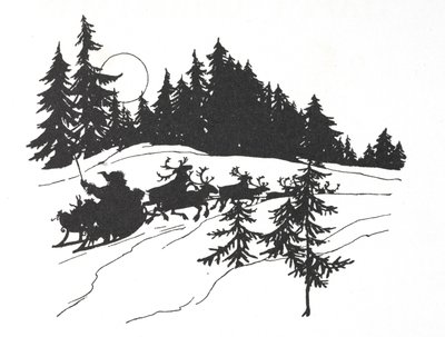 Noel Baba, kızağıyla karlı bir ormanda seyahat ediyor by Arthur Rackham