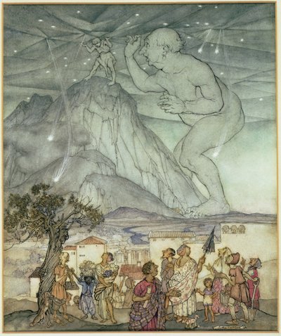 Atlas Yerine Gökyüzünü Destekleyen Herkül by Arthur Rackham
