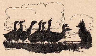 Grimm's Fairy Tale, The Fox and the Geese'den Arthur Rackham'ın illüstrasyonu. by Arthur Rackham
