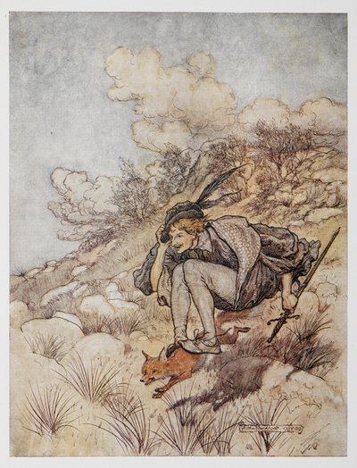Altın Kuş'tan İllüstrasyon. Tilkiye binen bir prens. by Arthur Rackham