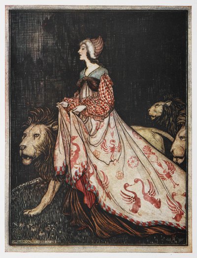 Leydi ve Aslan'dan İllüstrasyon. by Arthur Rackham