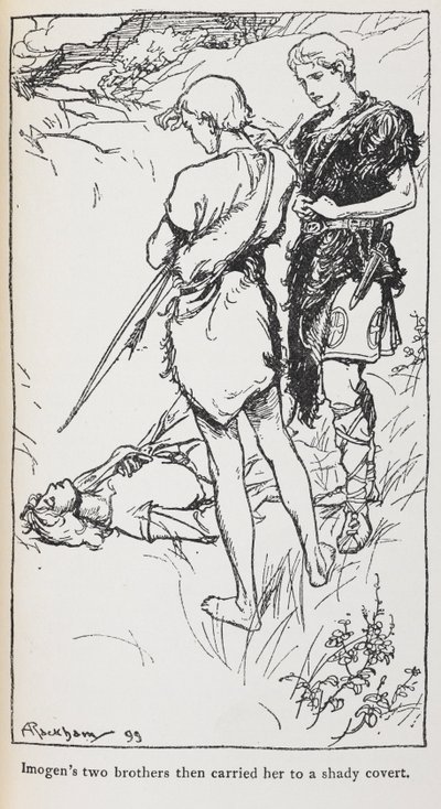 Cymbeline'den Imogen ve kardeşlerinin çizimi. by Arthur Rackham