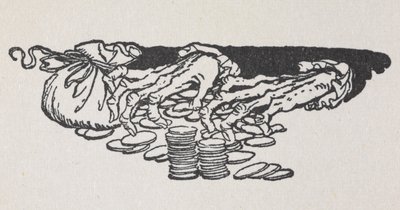 Scrooge'un para sayan ellerini gösteren resim by Arthur Rackham