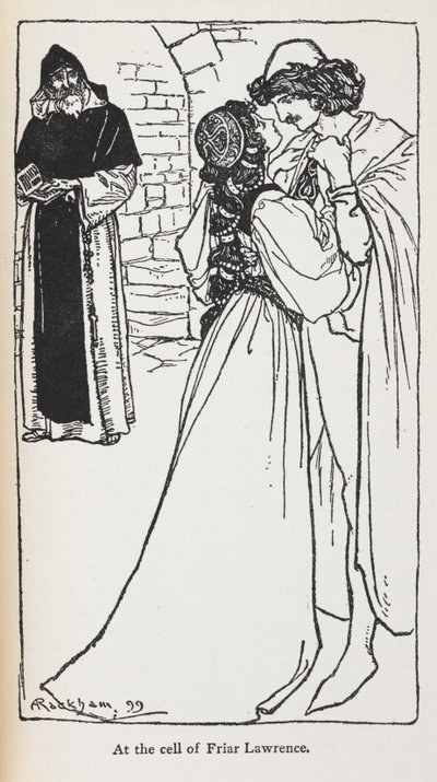 Romeo ve Juliet'teki talihsiz aşıkların tasviri. by Arthur Rackham