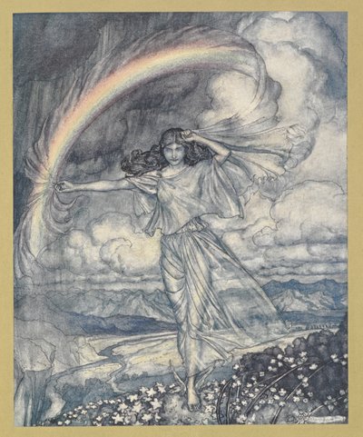 Iris orada, nemli yay ile'. by Arthur Rackham