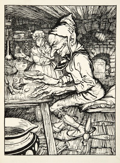 Yat!, diye kükredi dev ve sonra tavuk hemen The Arthur Rackham Fairy Book, pub