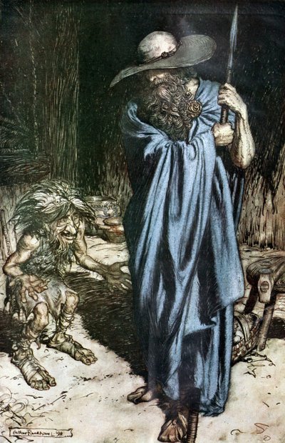 Mim ve Gezgin. Richard Wagner tarafından Siegfried ve Tanrıların Alacakaranlığı için illüstrasyon, by Arthur Rackham