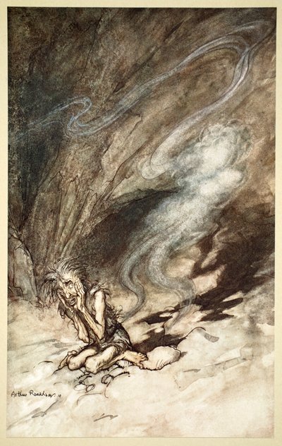"Mim, aldığı kirpiklerin altında kıvranır", 1910. by Arthur Rackham