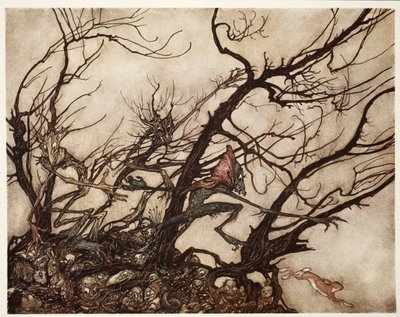 Kızılderililer onları ruhların meskeni olarak görüyorlardı, Rip Van Winkle, Washington Irving, pub. 1910 by Arthur Rackham