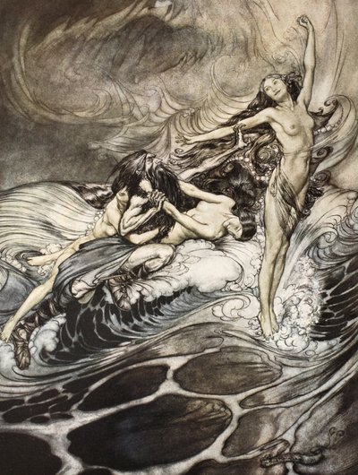 Rhinemaidens yüzüğü ele geçirdi ve zaferle taşıdı, 