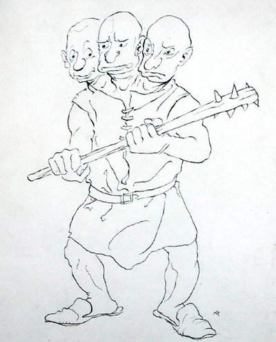Üç Başlı Dev (kağıt üzerinde kalem ve mürekkep) by Arthur Rackham