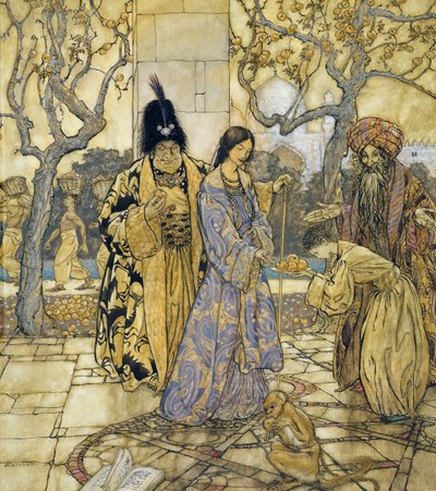 Ahmeds Princely Hand için Hasat Yaptılar, 1917 (kağıt üzerine kalem ve mürekkeple wc) by Arthur Rackham