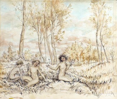 Çiçek Toplayan Üç Ağaç Perisi (kağıt üzerine kalem & mürekkep ve wc) by Arthur Rackham