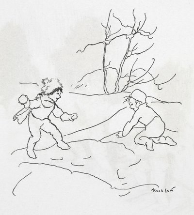 Kartopu savaşı yapan iki çocuk by Arthur Rackham