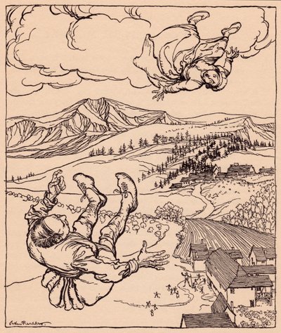 Kocası onu görünce, Merhaba! bana gel". Grimm's Fairy Tale The Young Giant'tan Arthur Rackham'ın illüstrasyonu. by Arthur Rackham