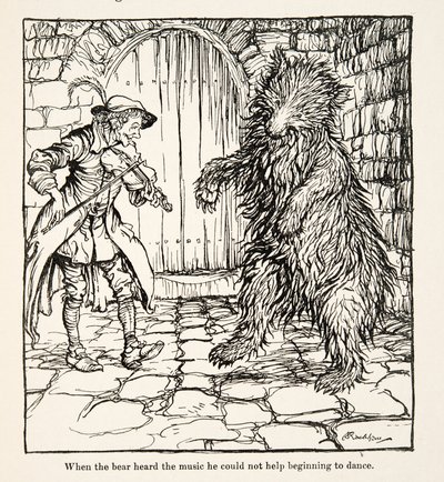 Ayı müziği duyduğunda, Little Brother & Little Sister and Other Tales by the Brothers Grimm, pub.17 (litho) adlı şarkıdan dans etmeye başladı. by Arthur Rackham
