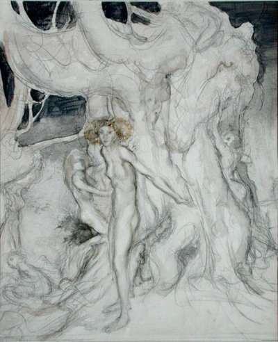 Ağaç Perileri (kağıt üzerine suluboya ve kurşun kalem) by Arthur Rackham