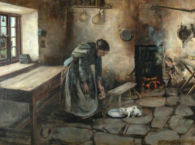 Çiftlik evinin içi (tuval üzerine yağlı boya) by Arthur Rigg