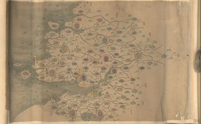 850.000. tedarik edildi. Kuzeyden aşağıya doğru yönlendirilir. Rölyef resimli olarak gösterilmiştir. Resimli harita. Kalem-mürekkep ve sulu boya. Zhejiang Eyaletindeki dağları, kıyı şeridini, adaları ve yolları gösterir. Hummel satın alma 1930, hayır. 35.  by Arthur W. Hummel