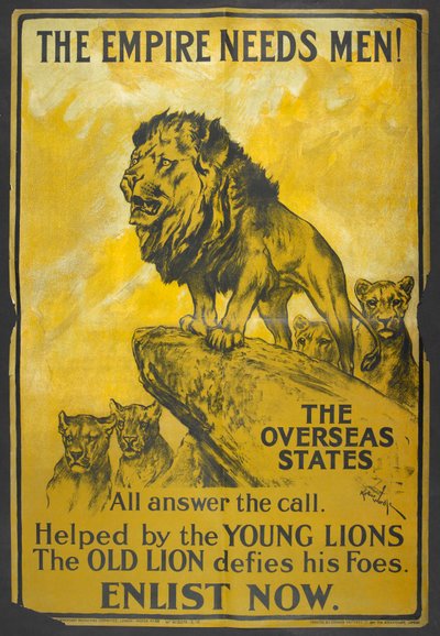 "İmparatorluğun erkeklere ihtiyacı var! İngiliz kolonilerine yönelik bir askere alma afişi. by Arthur Wardle