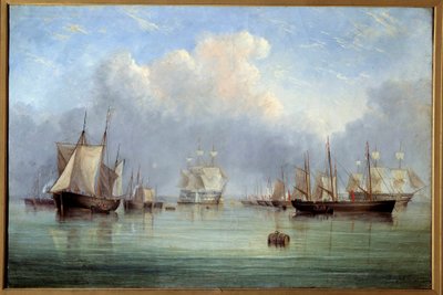 Deniz Gemileri ve yelkenli tekneler demirledi. Arthur Wellington Fowles (1815-1883) tarafından yapılan resim 19. yüzyıl Orleans Güzel Sanatlar Müzesi by Arthur Wellington Fowles