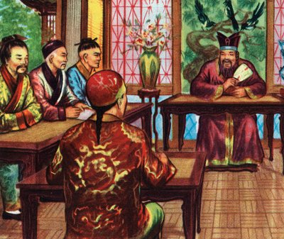 Konfüçyüs ya da Kong Fu Zi, öğrencileriyle birlikte (baskı) by Artist Unknown
