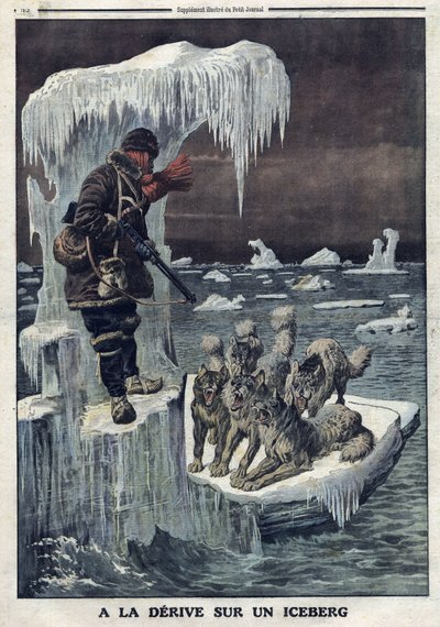 Bir buzdağında sürüklenmek: İngiliz doktor Wilfrid Grenfell bir buzdağının üzerinde sürüklendi ve aç köpeklerini onu tanımamaları için öldürmek zorunda kaldı by Artist Unknown
