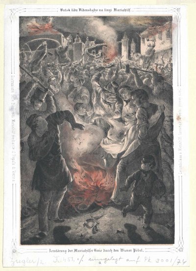 Mariahilf hattının Viyanalı ayaktakımı tarafından yok edilmesi by Artist Unknown
