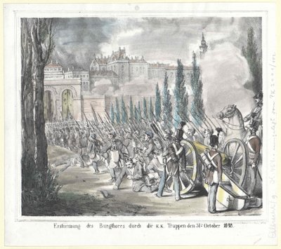 K. K. birlikleri tarafından kale kapısının fırlatılması 31 Ekim 1848 by Artist Unknown