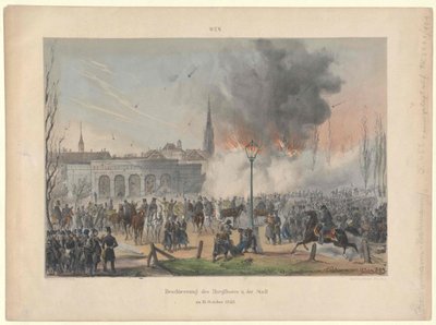 Viyana kale kapısının ve şehrin bombardımanı 31. Ekim 1848 by Artist Unknown
