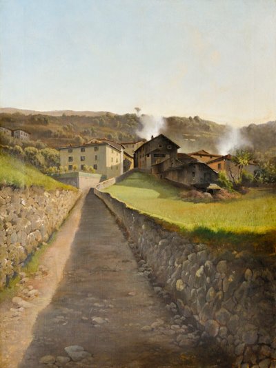 Yol ve evlerin bulunduğu köy, c.85 (tuval üzerine yağlıboya) by Arturo Faldi