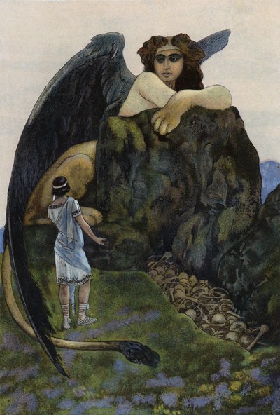 Oidipus ve sfenks (renkli taş) by Artus Scheiner