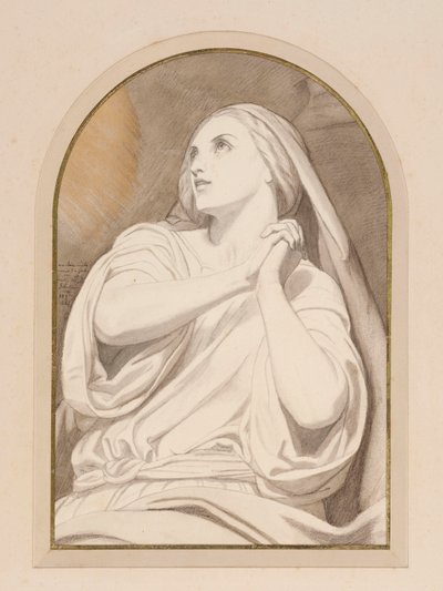 Mary Magdalene in Ecstasy, c.1858 (kağıt üzerine kurşun kalem, pastel boya, suluboya, yıkama ve mürekkep) by Ary Scheffer