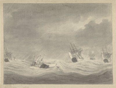 Kaptan Graaf van Welderen komutasındaki De Unie gemisinin Kuzey Denizi'nde batması, 19 Ekim 1782 by Ary van Wanum