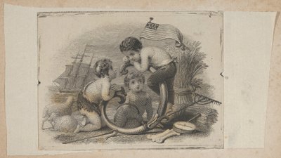 Bir çoban, bir çiftçi ve bir denizci olarak üç putti ile banknot skeç, ca. 1824-37. by Asher Brown Durand.