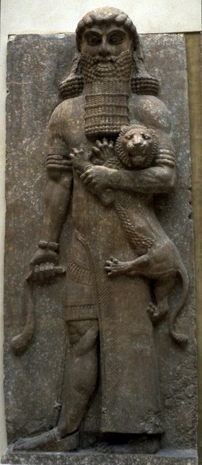 Kahraman Gılgamış bir aslanda ustalaşıyor, MÖ 722-705 by Assyrian