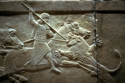 Kral Ashurnasirpal II, kraliyet aslan avı sırasında, MÖ 650-620 by Assyrian