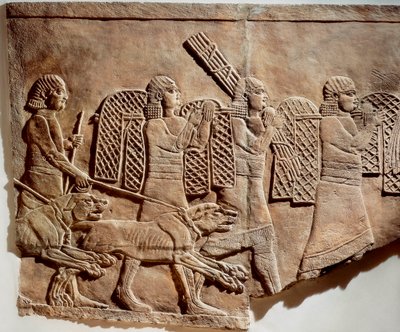 Nineveh Kraliyet Saraylarından Asurbanipal av sahnesi, MÖ 645 dolayları (taş kabartma) by Assyrian