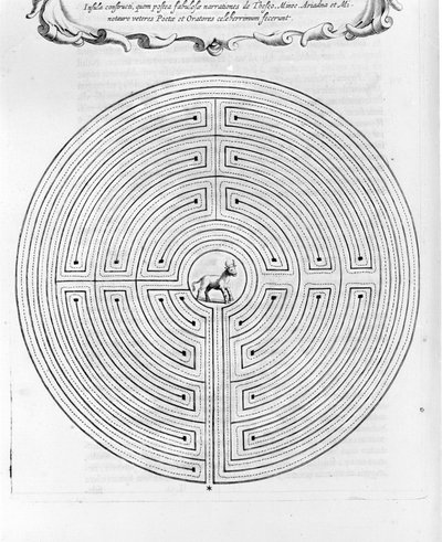 Dedale tarafından tasarlanan Cnossos labirenti - Merkezde minotor var - Athanase Kircher